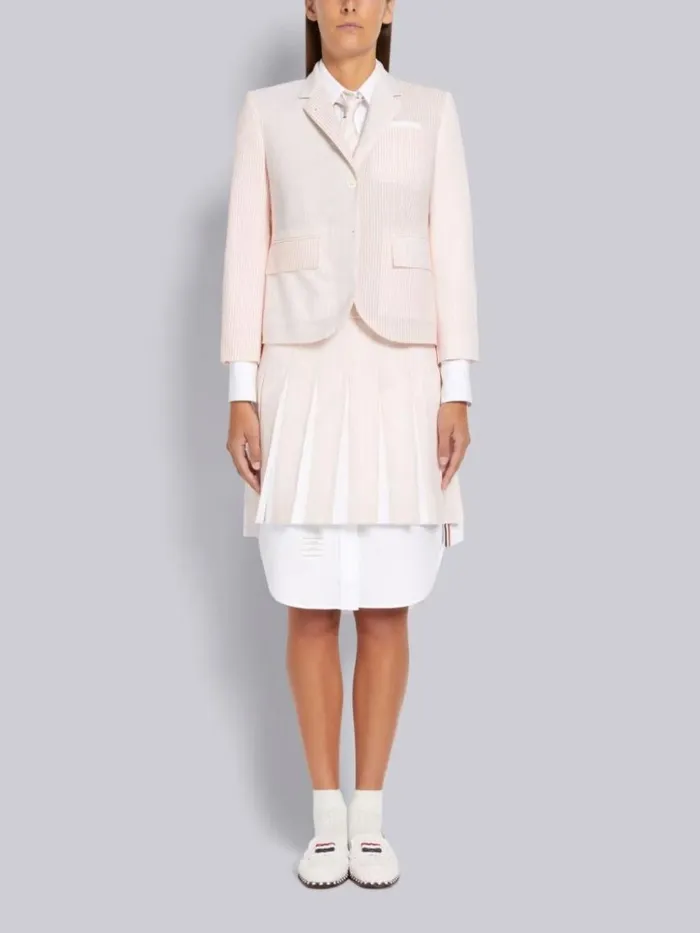 Thom Browne Hairline Stripe Twist Yarn Suiting Oxford Pleat Dropped Back Pleated Mini Skirt Light Pink Women Skirts