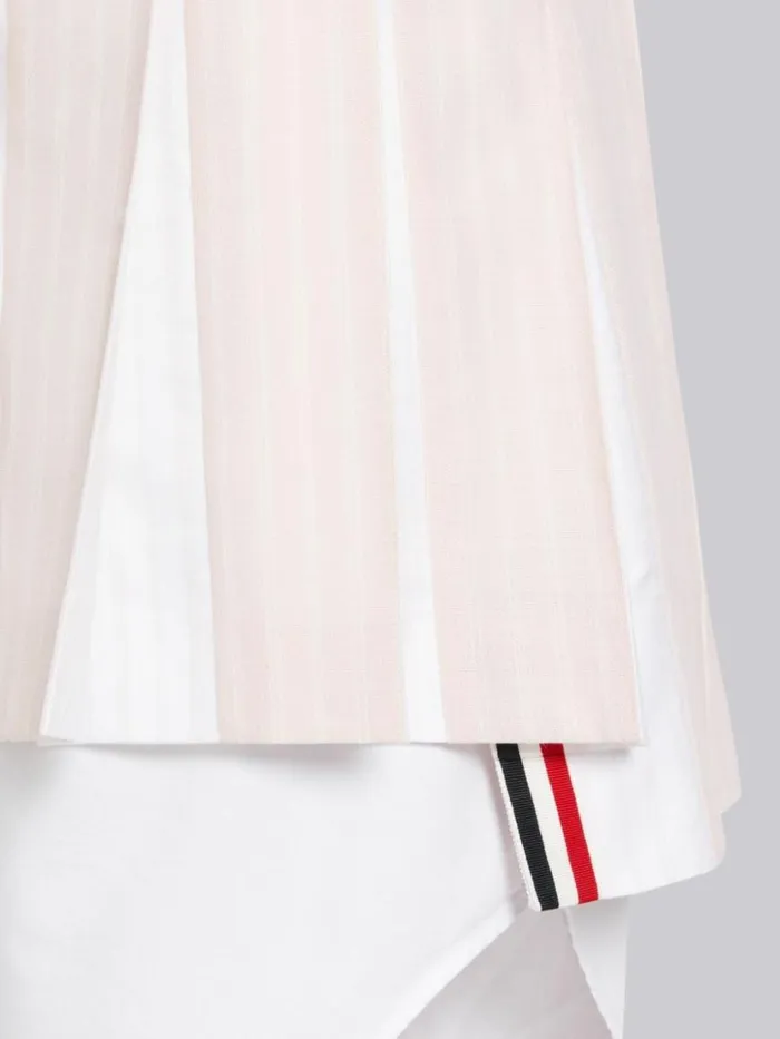 Thom Browne Hairline Stripe Twist Yarn Suiting Oxford Pleat Dropped Back Pleated Mini Skirt Light Pink Women Skirts