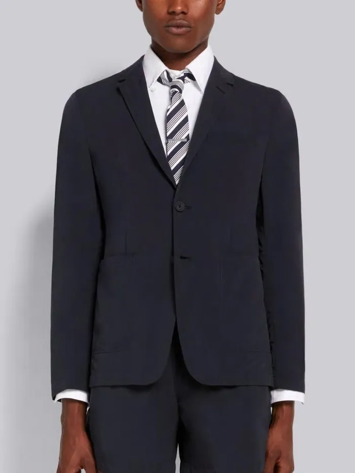 Thom Browne High Density Nylon Tech Unconstructed Sack Jacket Navy Men Jackets and Suiting Thom Browne High Density Nylon Tech Unconstructed Sack Jacket Navy Men Jackets and Suiting