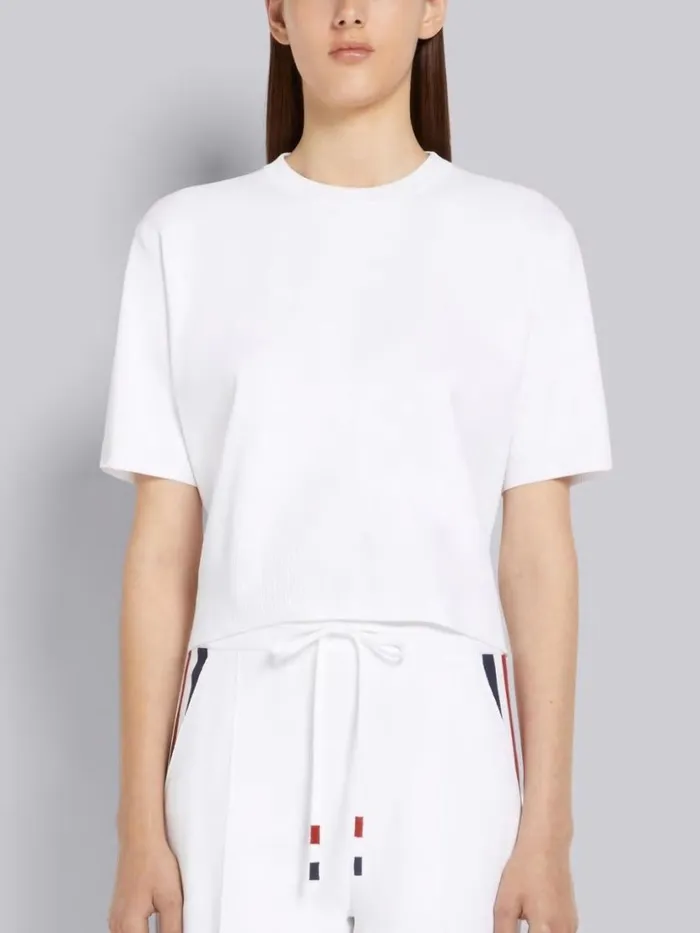 Thom Browne Jersey Stitch Stretch Viscose Intarsia Stripe Boxy Fit Crew Neck Tee White Women Sweats Thom Browne Jersey Stitch Stretch Viscose Intarsia Stripe Boxy Fit Crew Neck Tee White Women Sweats