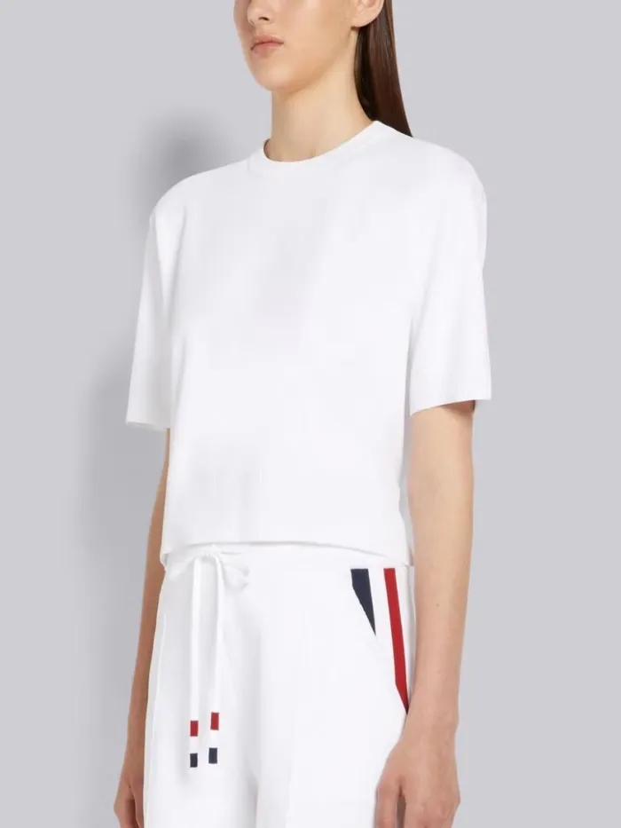 Thom Browne Jersey Stitch Stretch Viscose Intarsia Stripe Boxy Fit Crew Neck Tee White Women Sweats