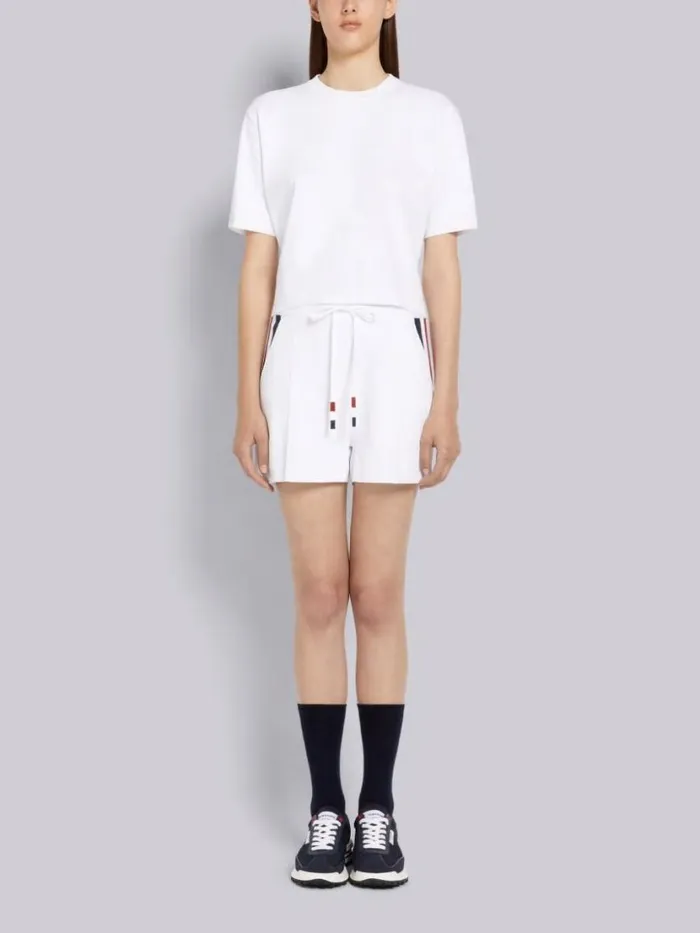 Thom Browne Jersey Stitch Stretch Viscose Intarsia Stripe Boxy Fit Crew Neck Tee White Women Sweats