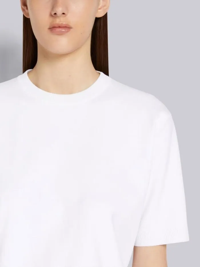 Thom Browne Jersey Stitch Stretch Viscose Intarsia Stripe Boxy Fit Crew Neck Tee White Women Sweats