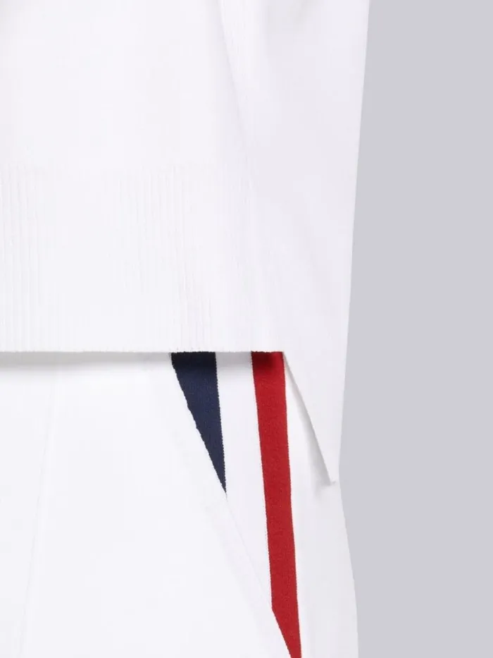 Thom Browne Jersey Stitch Stretch Viscose Intarsia Stripe Boxy Fit Crew Neck Tee White Women Sweats