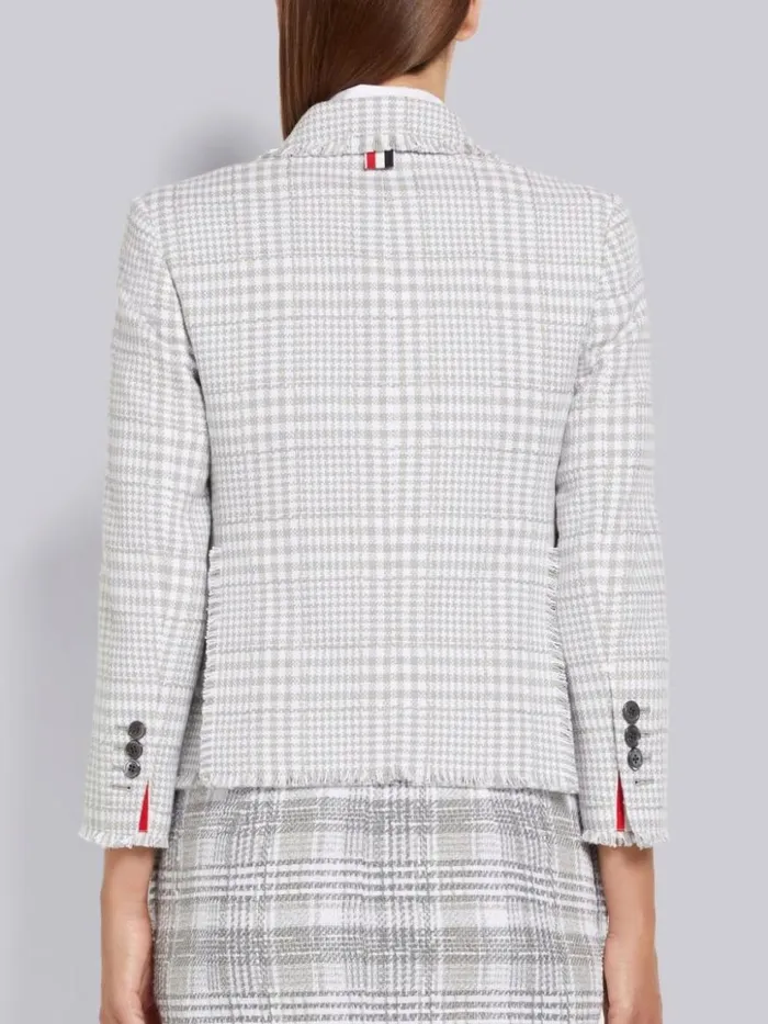Thom Browne Large Gingham Summer Tweed Frayed High Armhole Jacket Medium Grey Women Jackets