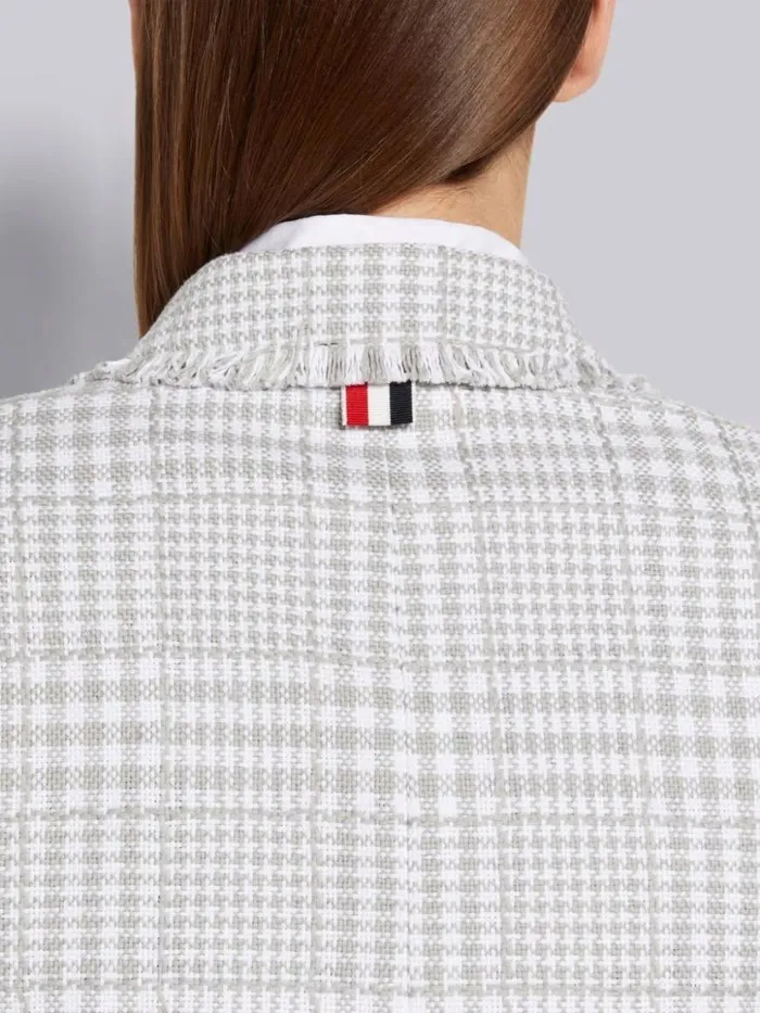 Thom Browne Large Gingham Summer Tweed Frayed High Armhole Jacket Medium Grey Women Jackets