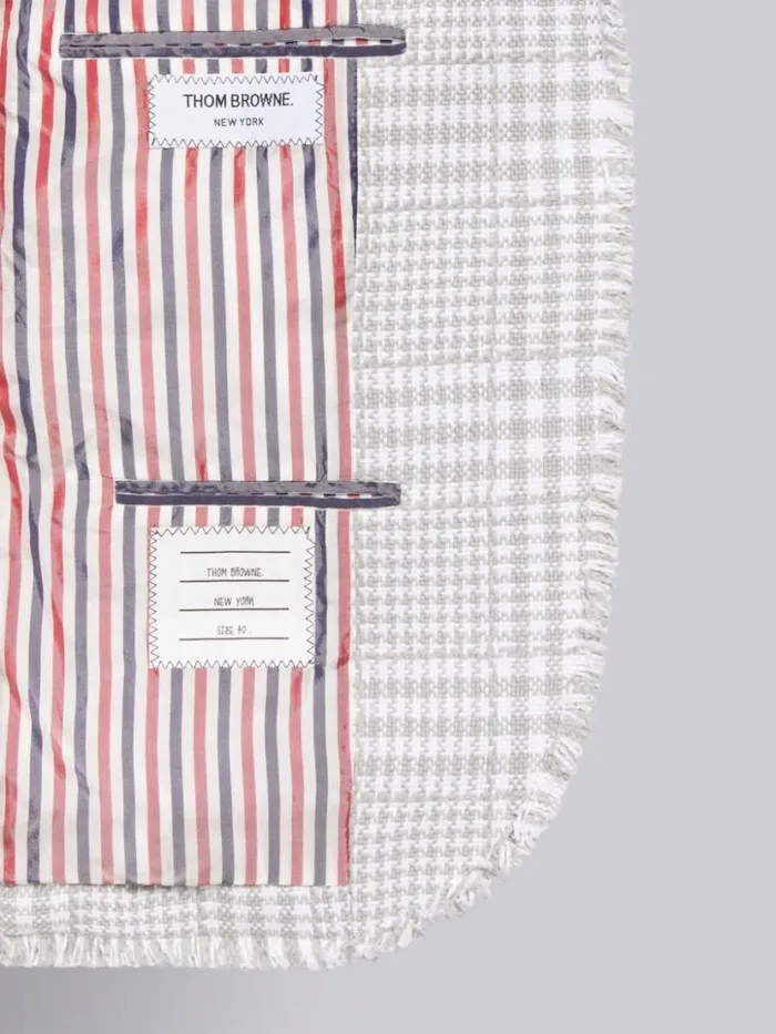Thom Browne Large Gingham Summer Tweed Frayed High Armhole Jacket Medium Grey Women Jackets