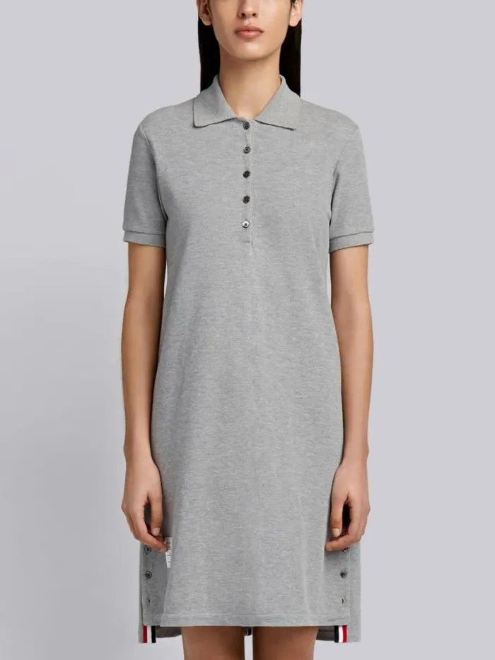 Thom Browne Light Grey Stripe Cotton Pique Fitted Aline Short Sleeve Polo Shirtdress Women Dresses Thom Browne Light Grey Stripe Cotton Pique Fitted Aline Short Sleeve Polo Shirtdress Women Dresses