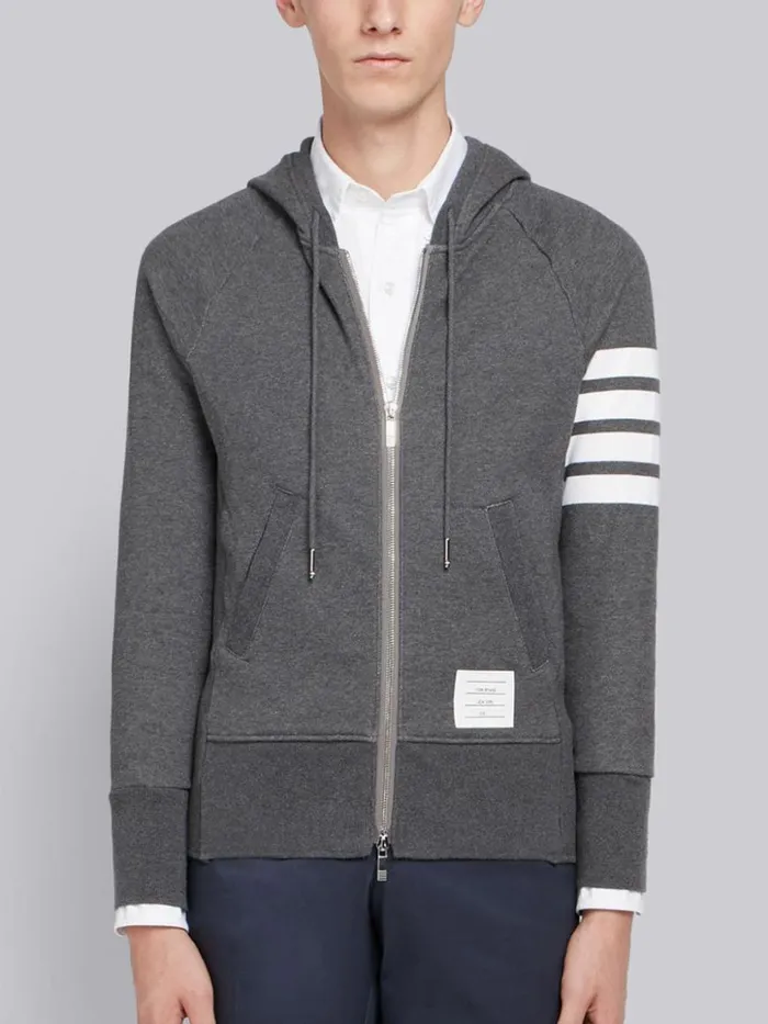Thom Browne Loopback Jersey Knit 4bar Zipup Hoodie Dark Grey Men Sweats