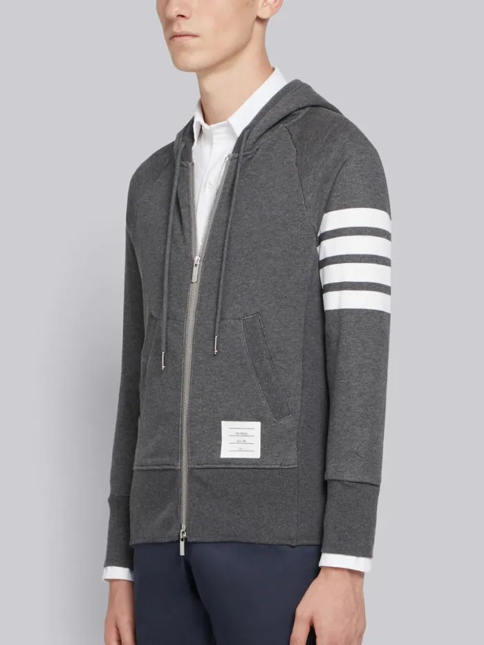 Thom Browne Loopback Jersey Knit 4bar Zipup Hoodie Dark Grey Men Sweats