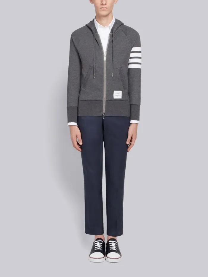 Thom Browne Loopback Jersey Knit 4bar Zipup Hoodie Dark Grey Men Sweats