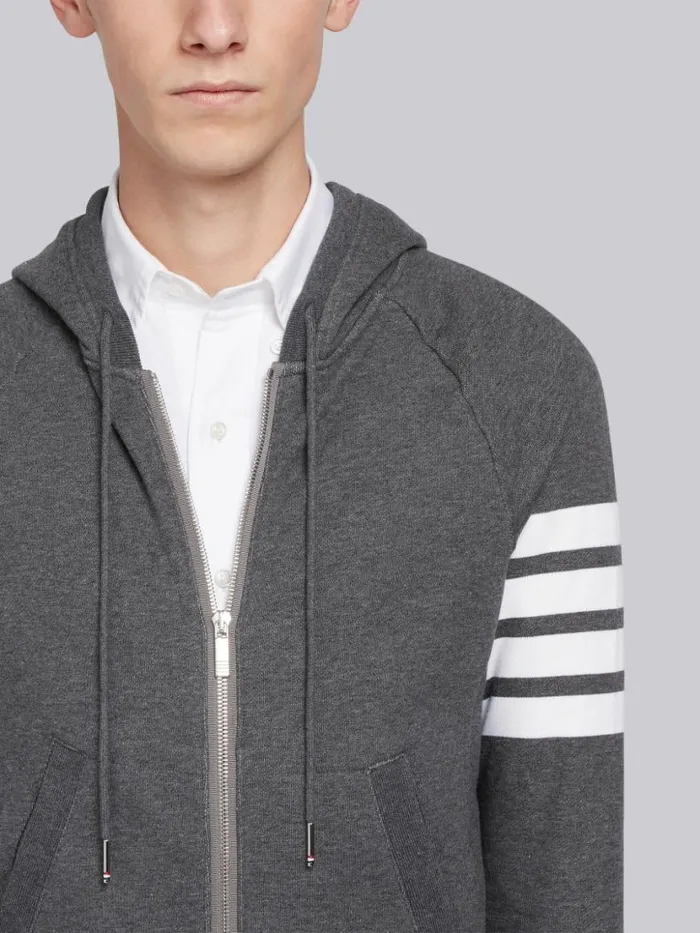 Thom Browne Loopback Jersey Knit 4bar Zipup Hoodie Dark Grey Men Sweats