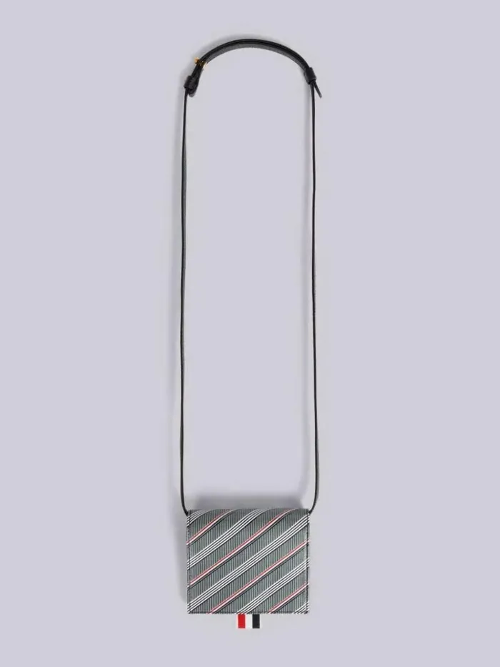 Thom Browne Monogram Coated Canvas Shoulder Strap Card Holder Medium Grey WomenMen Purses and Wallets Thom Browne Monogram Coated Canvas Shoulder Strap Card Holder Medium Grey WomenMen Purses and Wallets