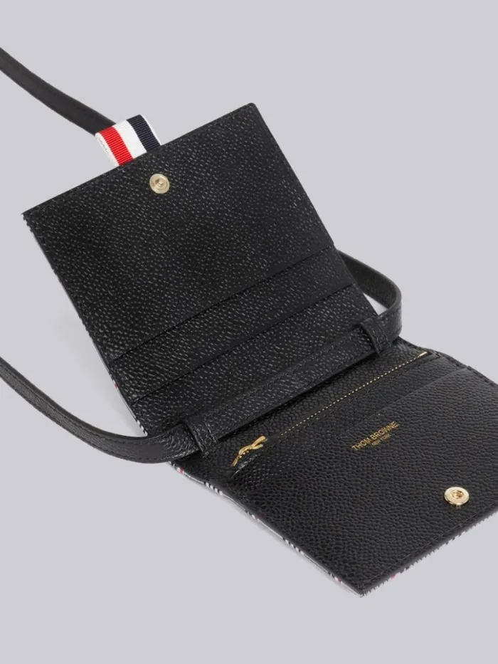 Thom Browne Monogram Coated Canvas Shoulder Strap Card Holder Medium Grey WomenMen Purses and Wallets