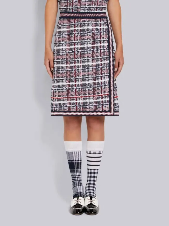 Thom Browne Multicolor Hairline Madras Check Jacquard Stripe Inlay Aline Knee Length Skirt Rwbwht Women Skirts