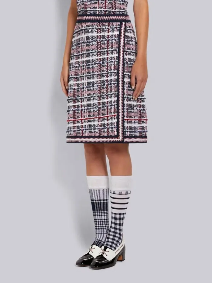 Thom Browne Multicolor Hairline Madras Check Jacquard Stripe Inlay Aline Knee Length Skirt Rwbwht Women Skirts