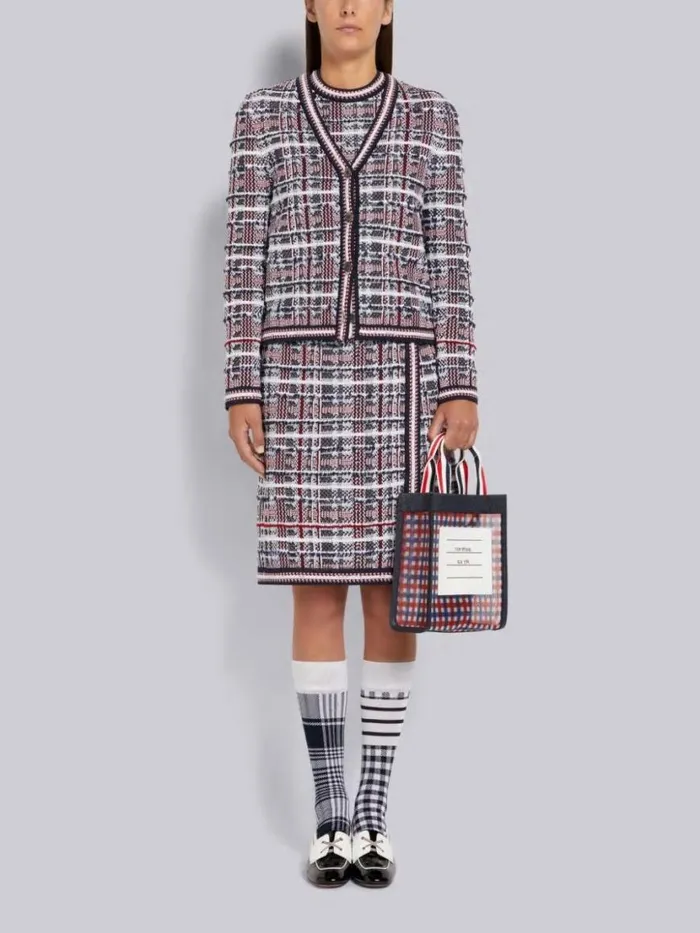 Thom Browne Multicolor Hairline Madras Check Jacquard Stripe Inlay Aline Knee Length Skirt Rwbwht Women Skirts