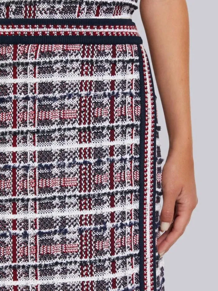 Thom Browne Multicolor Hairline Madras Check Jacquard Stripe Inlay Aline Knee Length Skirt Rwbwht Women Skirts