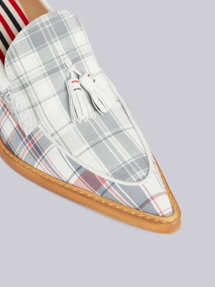 Thom Browne Multicolor Stripe Plaid And Madras Printed Nubuck 50mm Curved Heel Tassel Loafer Rwbwht Women Heels