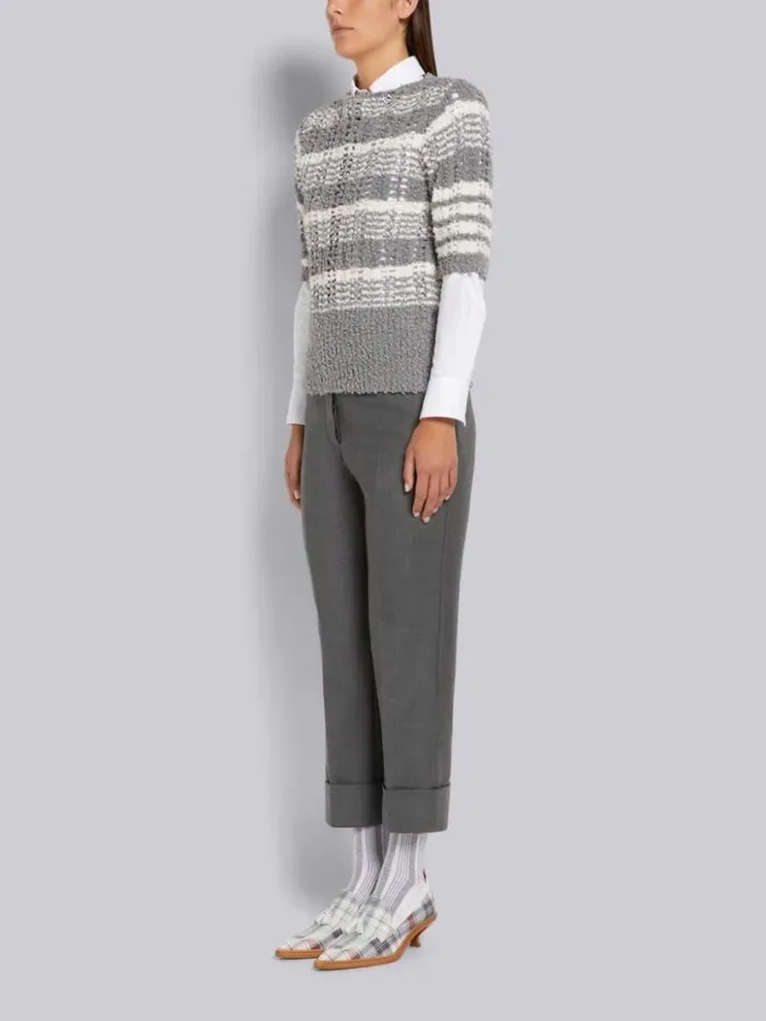 Thom Browne Multicolor Stripe Plaid And Madras Printed Nubuck 50mm Curved Heel Tassel Loafer Rwbwht Women Heels