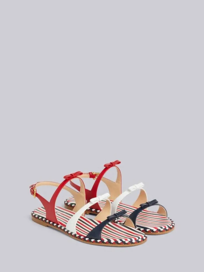 Thom Browne Multicolor Vitello Calf Leather Cord Trimmed Leather Sole 3bow Slingback Sandal Rwbwht Women Slippers and Sandals