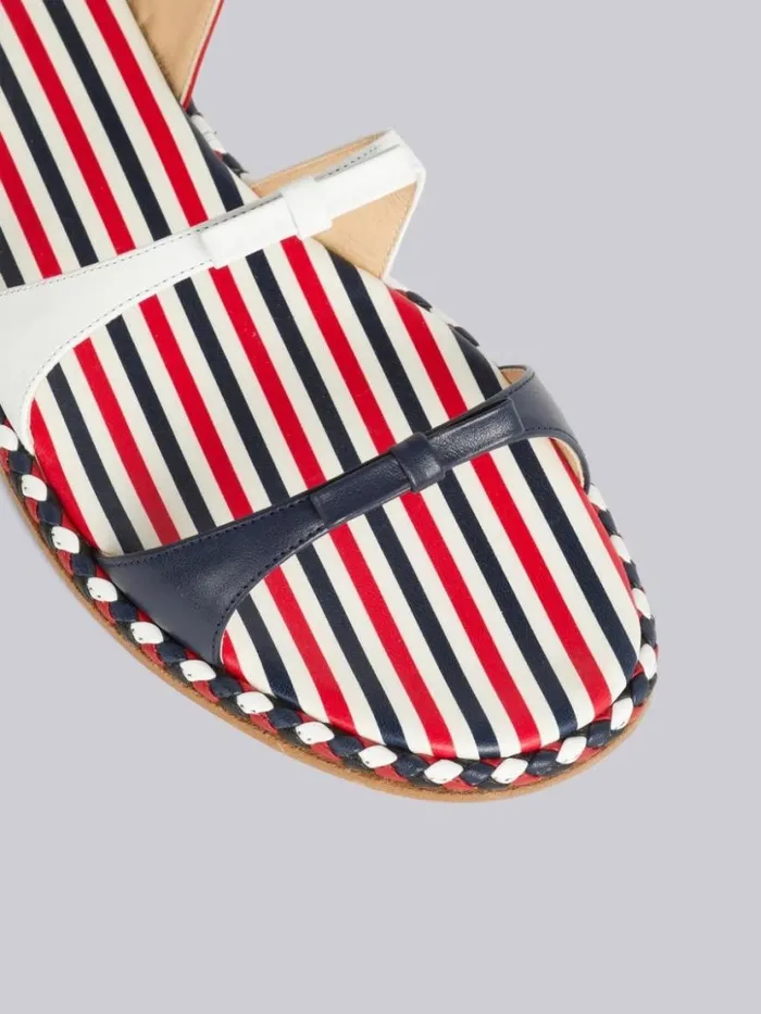 Thom Browne Multicolor Vitello Calf Leather Cord Trimmed Leather Sole 3bow Slingback Sandal Rwbwht Women Slippers and Sandals