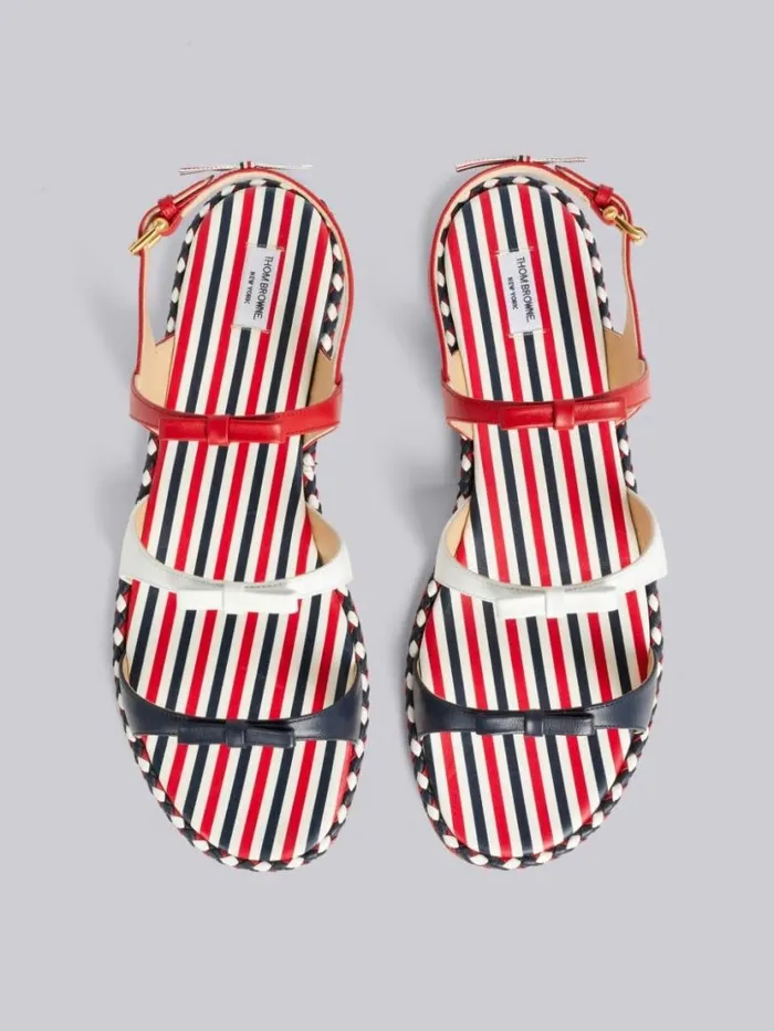 Thom Browne Multicolor Vitello Calf Leather Cord Trimmed Leather Sole 3bow Slingback Sandal Rwbwht Women Slippers and Sandals