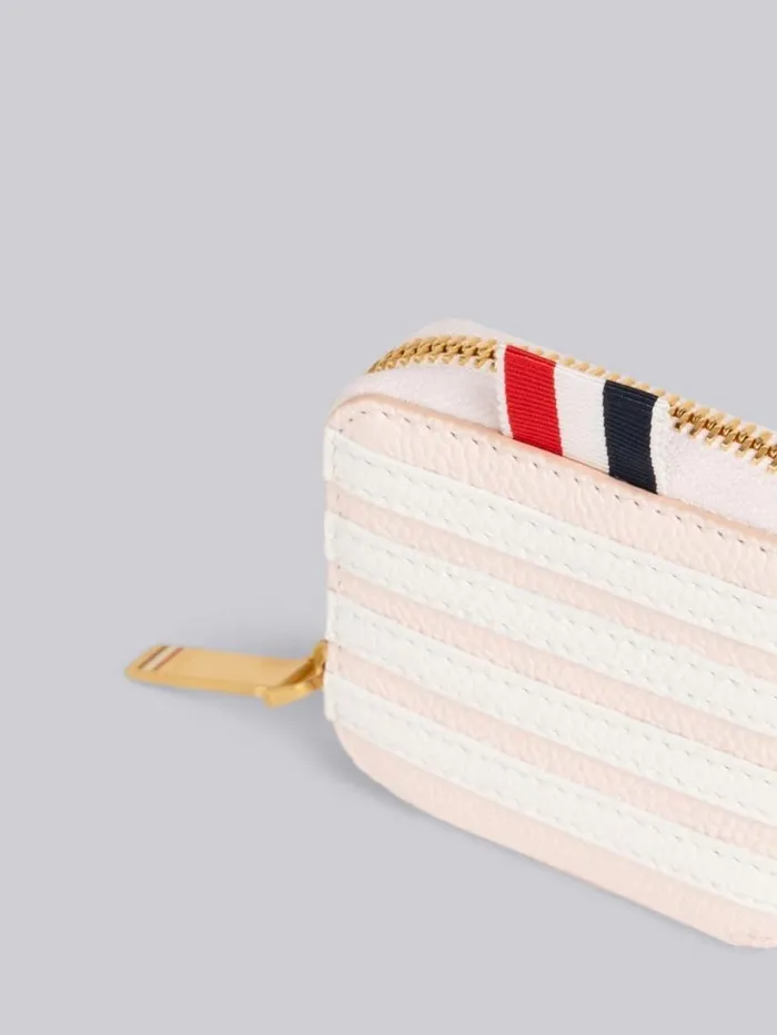 Thom Browne Pebble Grain Leather 4bar Applique Zippered Coin Purse With Strap Light Pink WomenMen Purses and Wallets