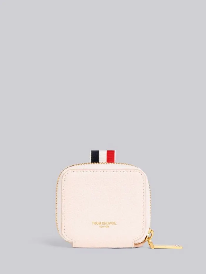 Thom Browne Pebble Grain Leather 4bar Applique Zippered Coin Purse With Strap Light Pink WomenMen Purses and Wallets