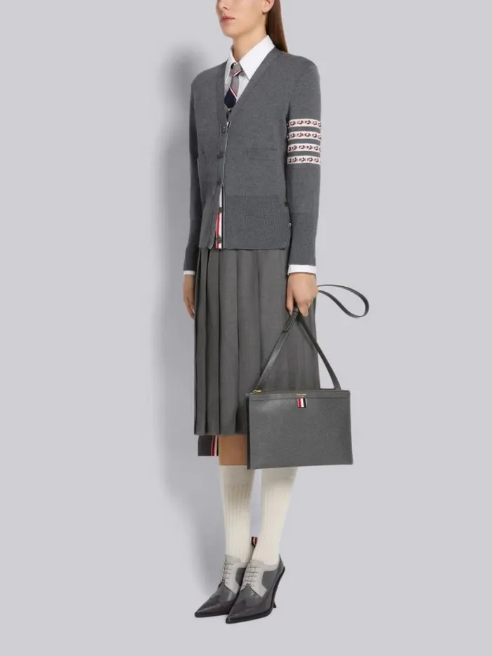 Thom Browne Pebble Grain Leather Double Zip Crossbody Document Holder Dark Grey Women Crossbody Bags