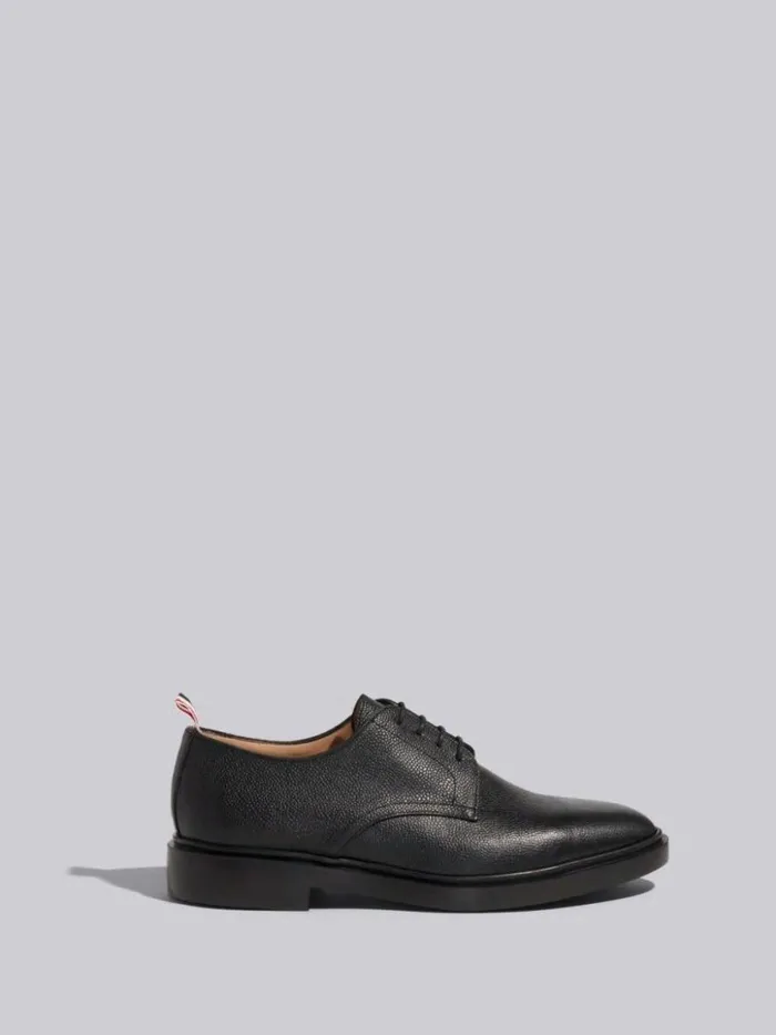 Thom Browne Pebble Grain Leather Lightweight Rubber Sole Derby Black Men Brogues and Loafers