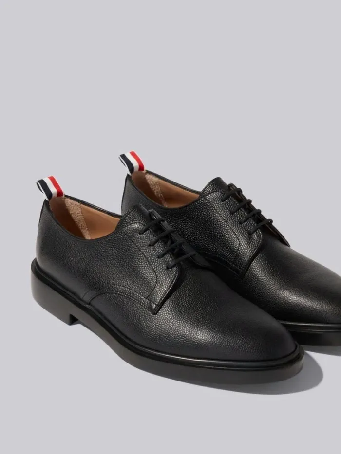 Thom Browne Pebble Grain Leather Lightweight Rubber Sole Derby Black Men Brogues and Loafers