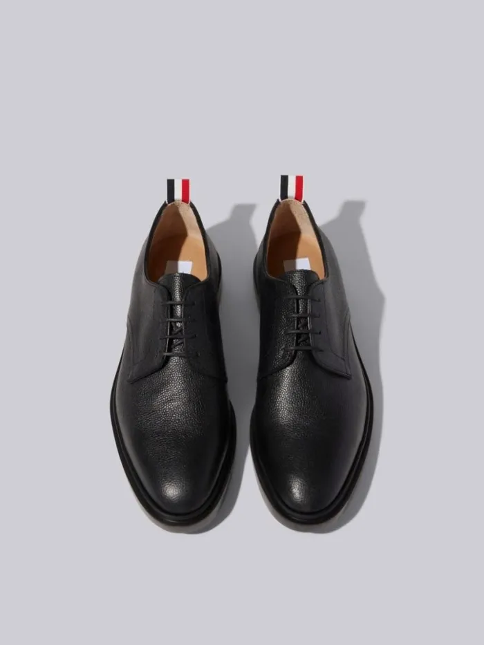 Thom Browne Pebble Grain Leather Lightweight Rubber Sole Derby Black Men Brogues and Loafers