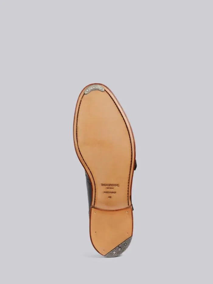 Thom Browne Pebbled Calfskin 2strap Tbar Thom John Black Women Brogues and Loafers