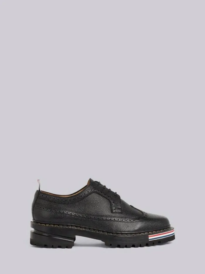 Thom Browne Pebbled Calfskin Hiking Sole Longwing Brogue Black Men Brogues and Loafers