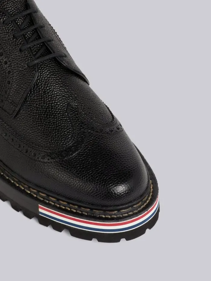 Thom Browne Pebbled Calfskin Hiking Sole Longwing Brogue Black Men Brogues and Loafers
