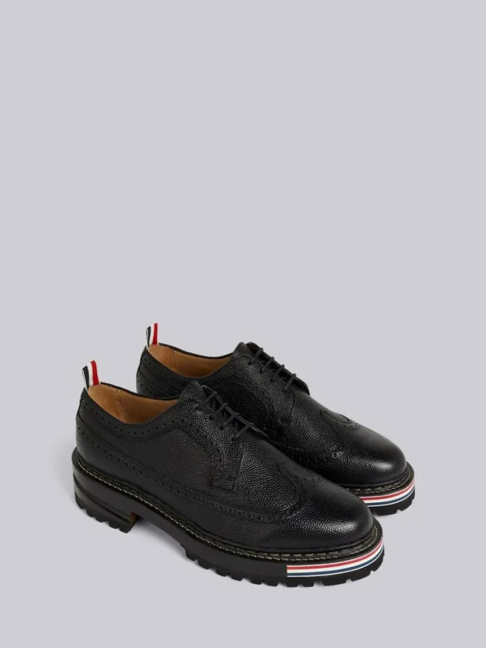 Thom Browne Pebbled Calfskin Hiking Sole Longwing Brogue Black Men Brogues and Loafers