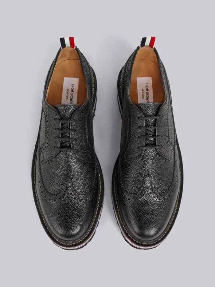 Thom Browne Pebbled Calfskin Hiking Sole Longwing Brogue Black Men Brogues and Loafers