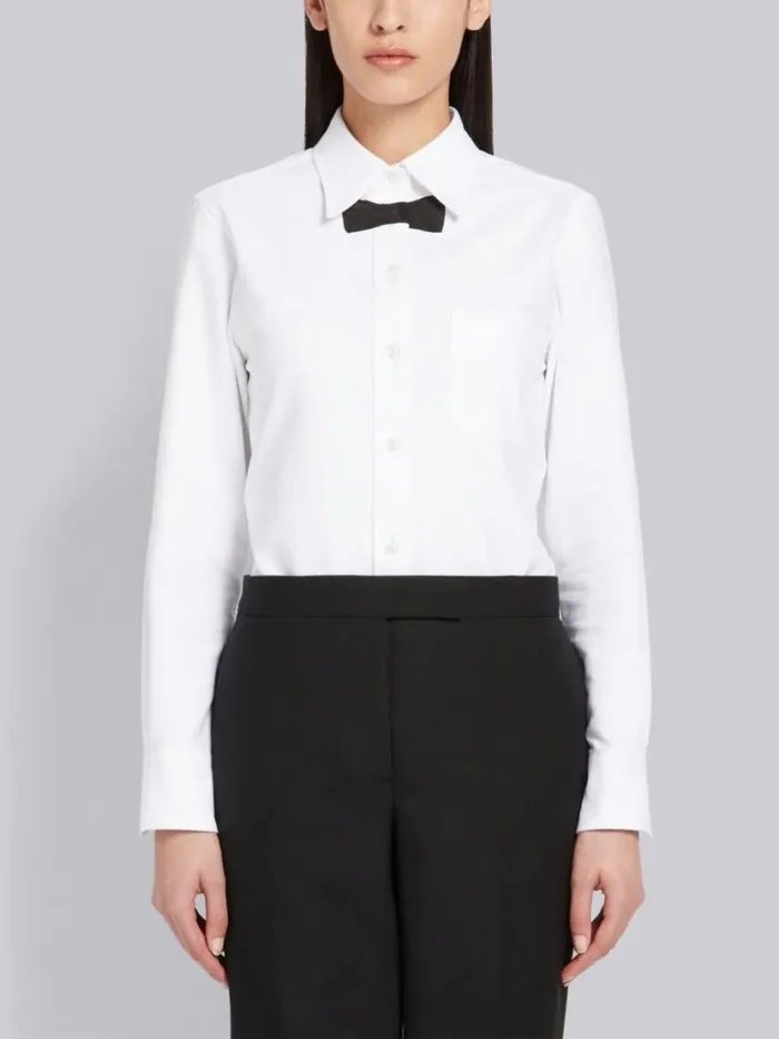 Thom Browne Pique Trompe L039oeil Bow Tie Button Down Shirt White Women Tops and Shirts Thom Browne Pique Trompe L039oeil Bow Tie Button Down Shirt White Women Tops and Shirts