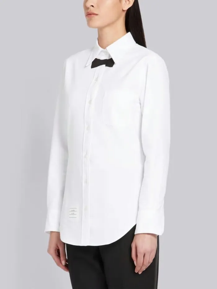 Thom Browne Pique Trompe L039oeil Bow Tie Button Down Shirt White Women Tops and Shirts