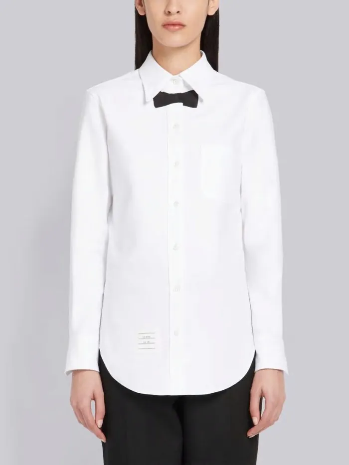 Thom Browne Pique Trompe L039oeil Bow Tie Button Down Shirt White Women Tops and Shirts