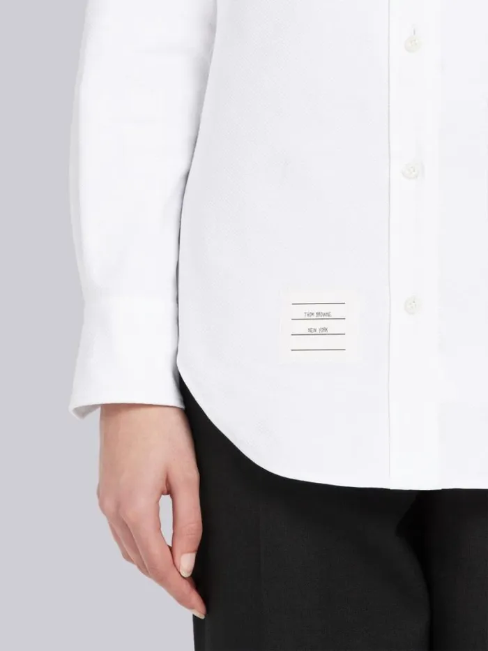 Thom Browne Pique Trompe L039oeil Bow Tie Button Down Shirt White Women Tops and Shirts