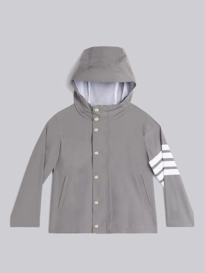 Thom Browne Ripstop 4bar Hooded Rain Jacket Medium Grey GirlsBoys Jackets And Outerwear Thom Browne Ripstop 4bar Hooded Rain Jacket Medium Grey GirlsBoys Jackets And Outerwear