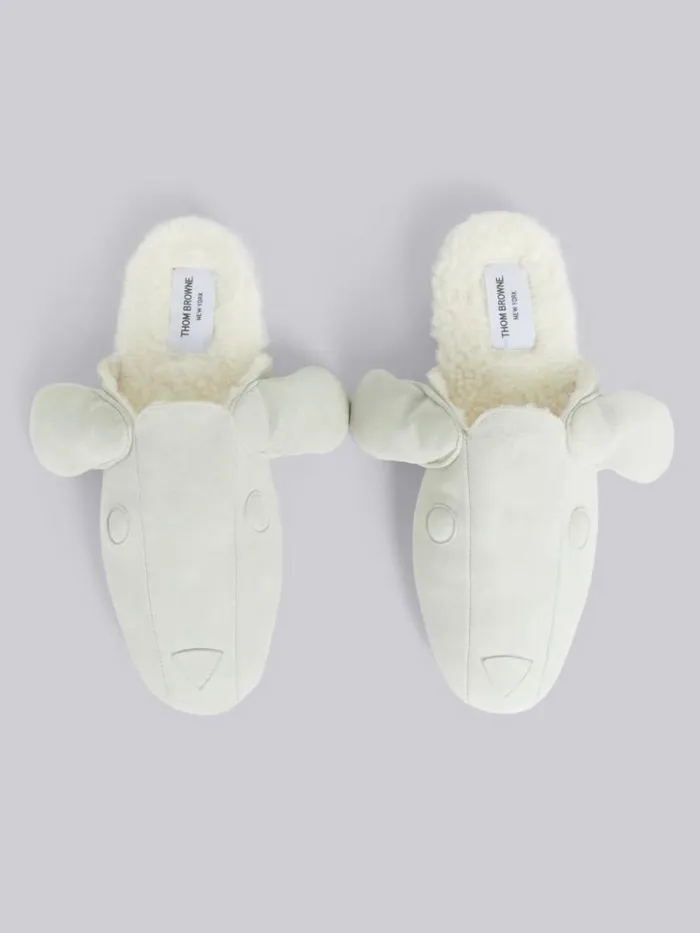 Thom Browne Shearling And Suede Hector Slipper White Men Slippers and Sandals