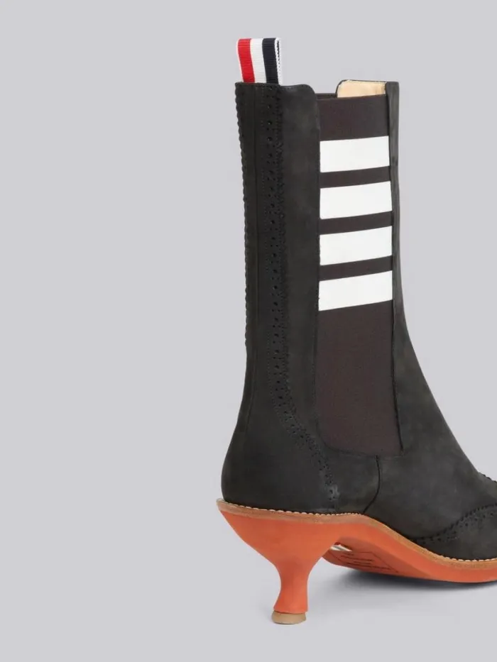 Thom Browne Suede Brogued Wingtip 4bar 50mm Curved Heel Chelsea Boot Black Women Heels