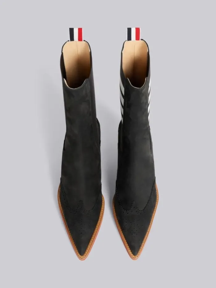 Thom Browne Suede Brogued Wingtip 4bar 50mm Curved Heel Chelsea Boot Black Women Heels
