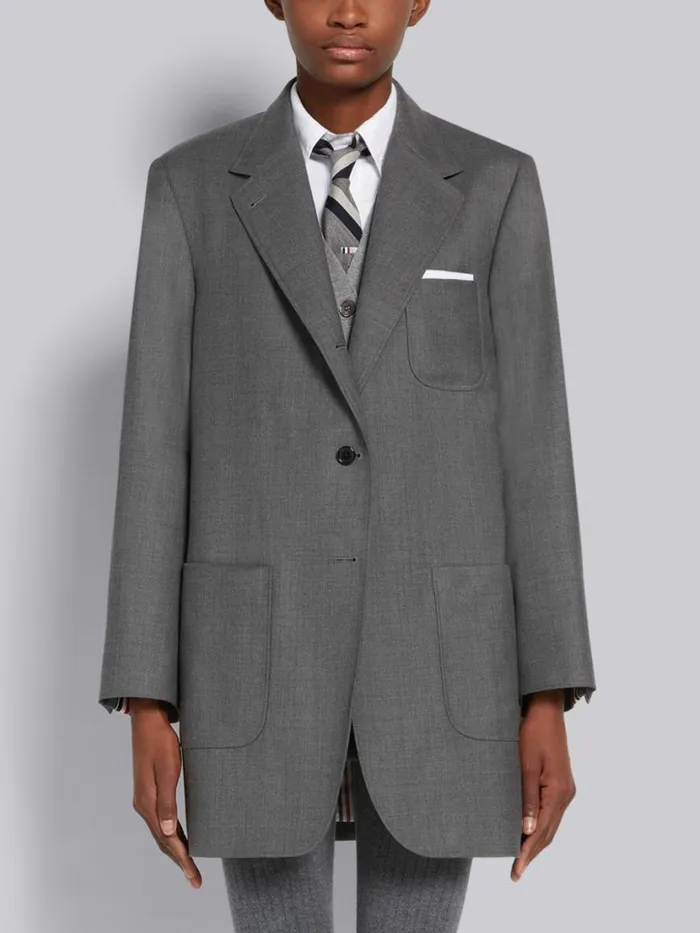 Thom Browne Super 120039s Twill Oversized Sack Sport Coat Medium Grey Women Jackets