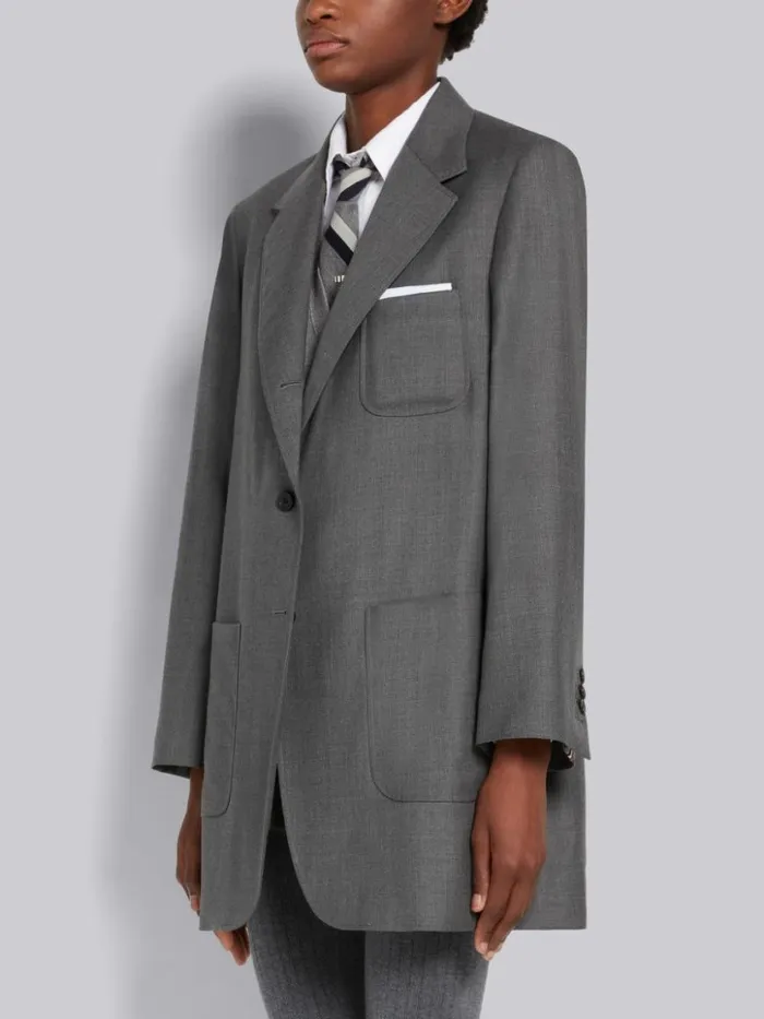 Thom Browne Super 120039s Twill Oversized Sack Sport Coat Medium Grey Women Jackets