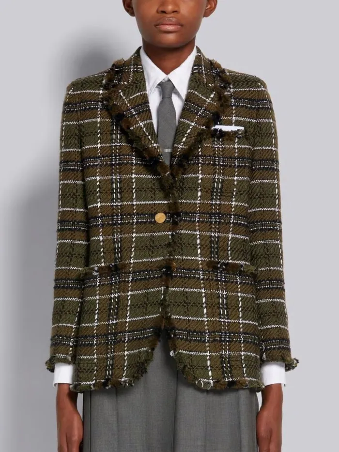 Thom Browne Tartan Check Tweed Frayed Sack Jacket Dark Green Women Jackets