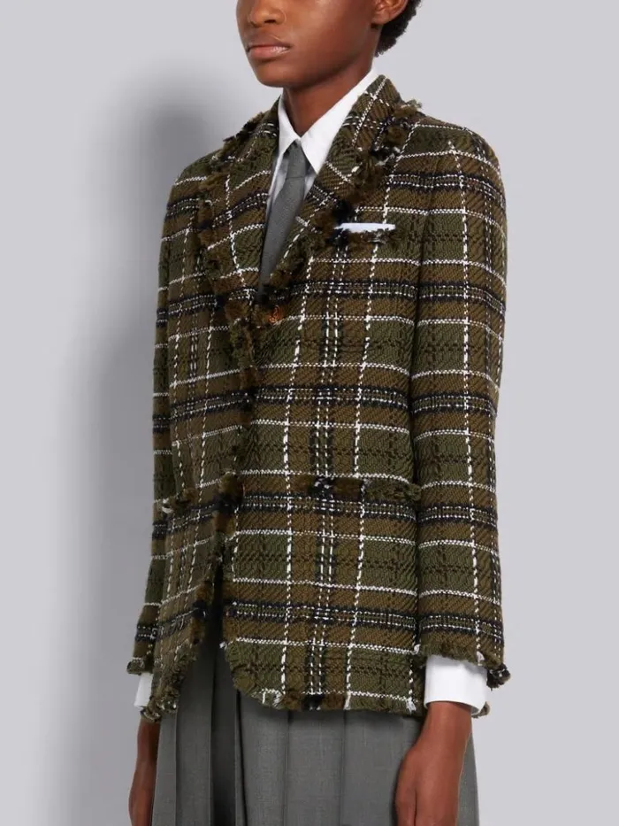 Thom Browne Tartan Check Tweed Frayed Sack Jacket Dark Green Women Jackets